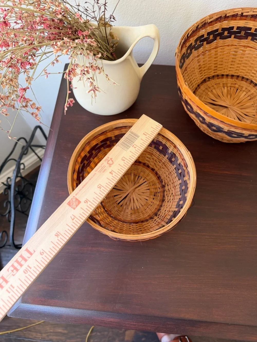 Vintage Handwoven Natural and Dark Brown Wicker Decorative Basket Set